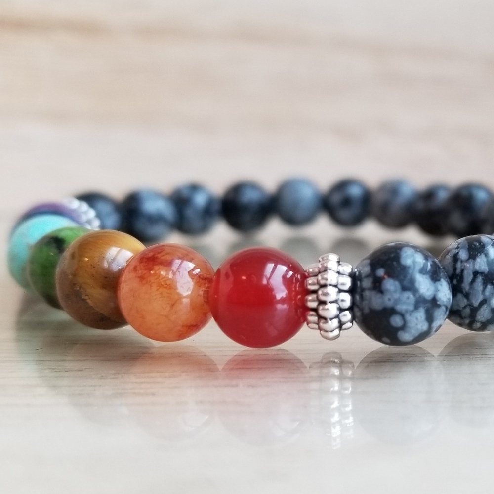 7 Chakra Bracelet with Black Howlite - Picture 3 of 7